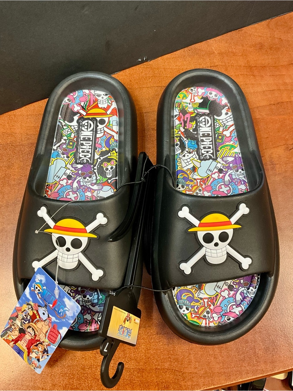 Onepiece Men’s Black Slides with Colorful Printed Footbeds